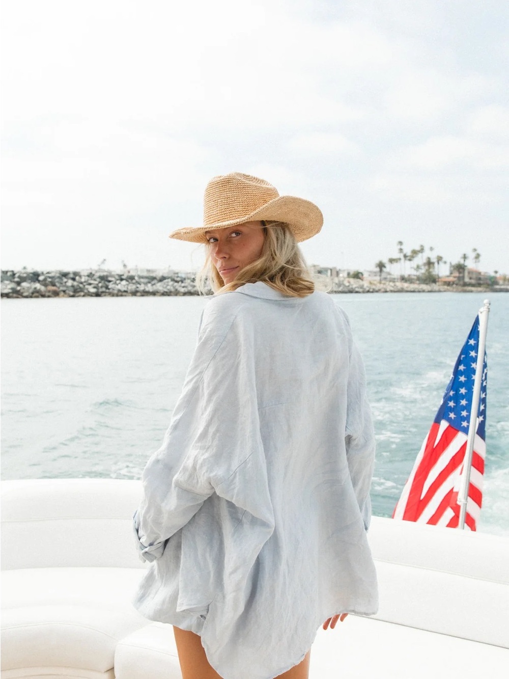 Women's Light Blue Linen Beach Cover-Up Shirt and Pants